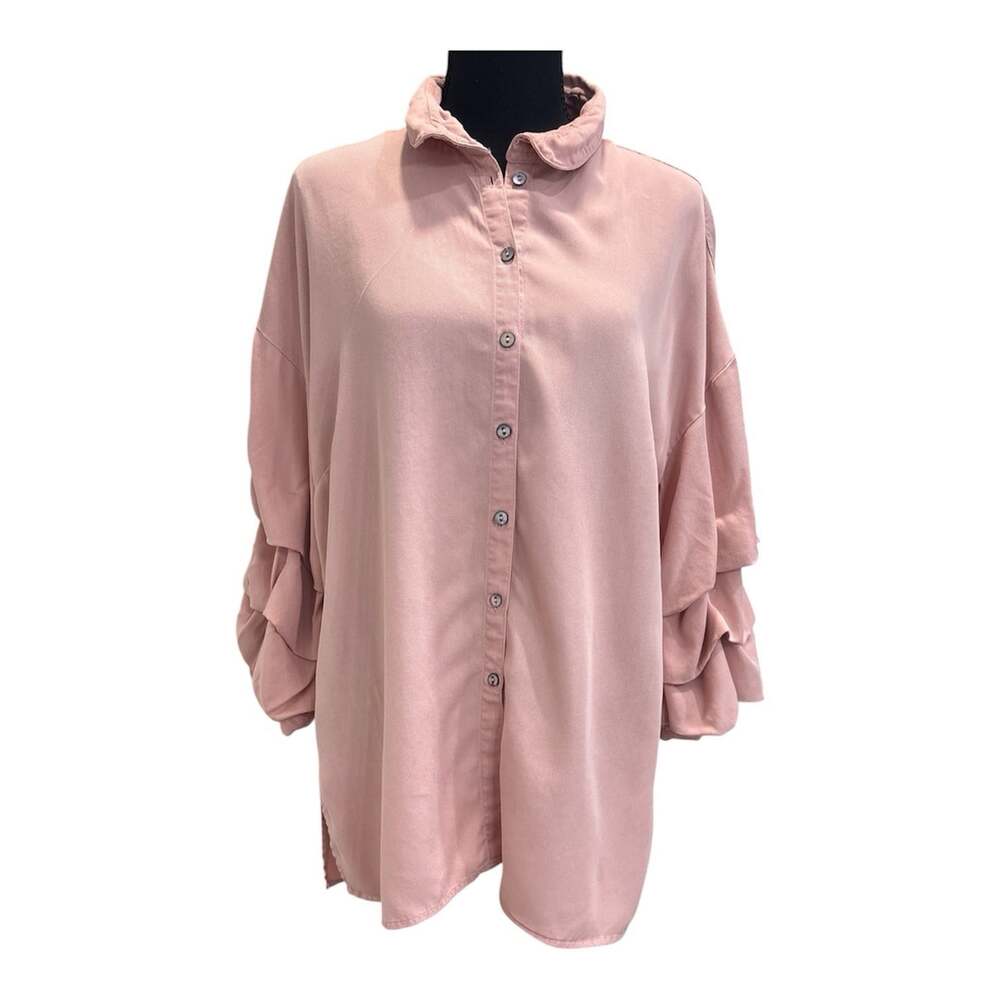 John Mark Women’s Pink Lyocell Woven Tunic Button-Up Collared 3/4 M